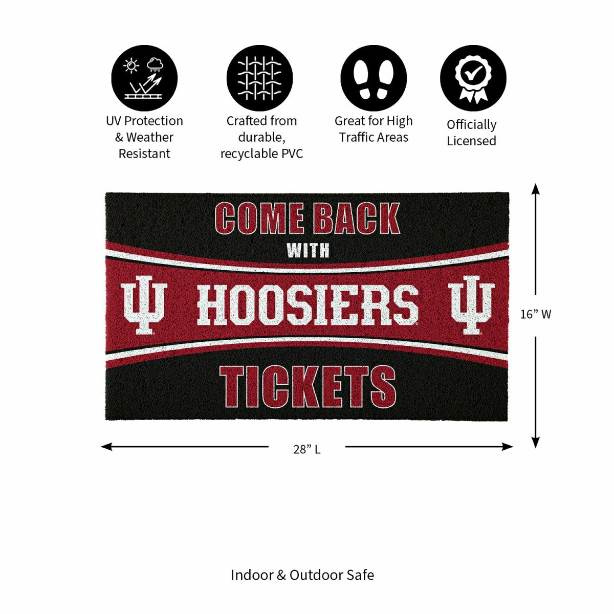 28" x 16" PVC Trapper Mat, Come Back with Tickets, Indiana University, Collegiate