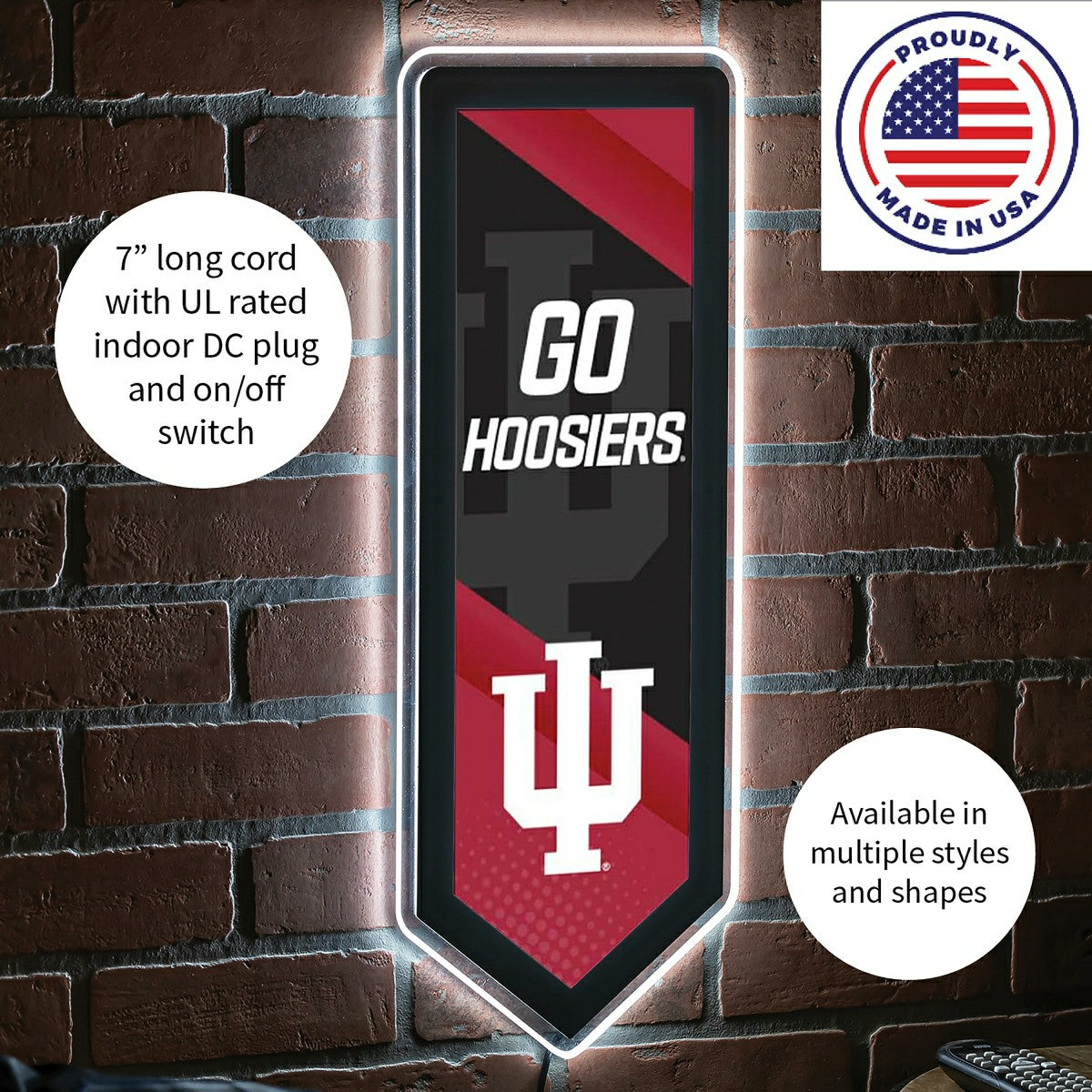 LED Wall Decor, College Football Pennant, Indiana University, Collegiate, Home