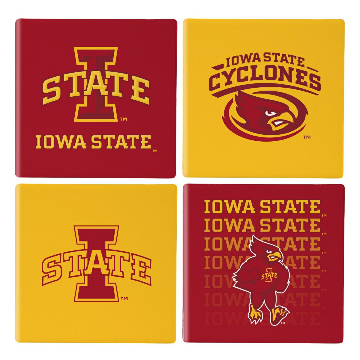 Iowa State University Ceramic Coasters Set, 4pcs with Wood Caddy, Collegiate, Home