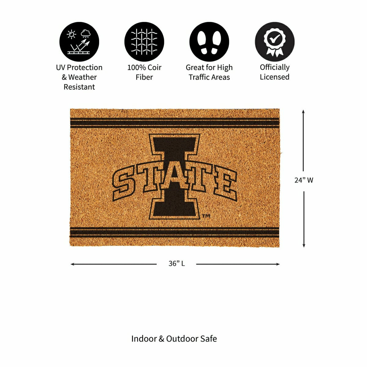 Iowa State University Large One Color Coir Mat, 36"x24", Collegiate