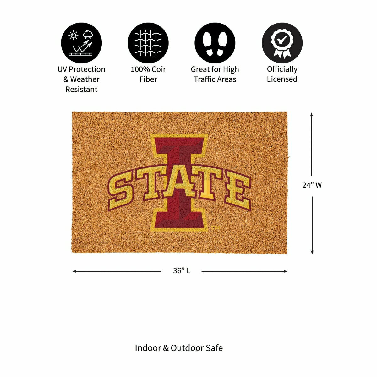 Iowa State University Large Full Color Coir Mat, 36"x24", Collegiate