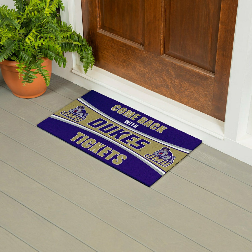 28" x 16" PVC Trapper Mat, Come Back with Tickets, James Madison Unive, Collegiate