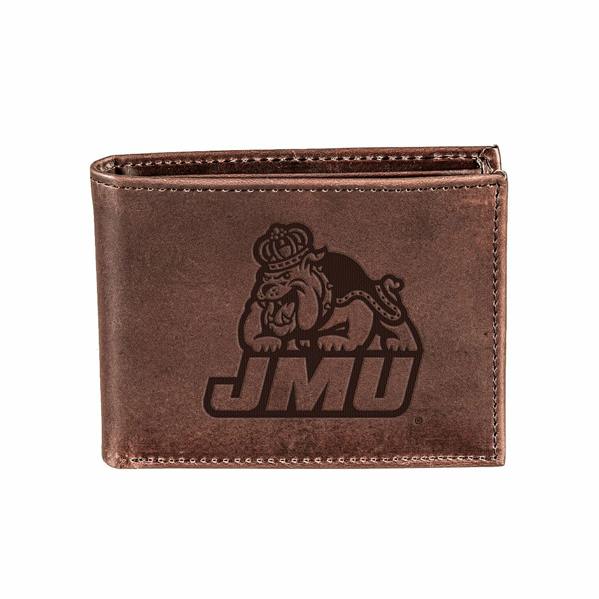 James Madison University, Bi-Fold Wallet, Brown, CH, 100% Genuine Leat, Collegiate, Home