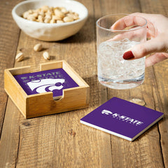 Kansas State University Ceramic Coasters Set, 4pcs with Wood Caddy, Collegiate, Home