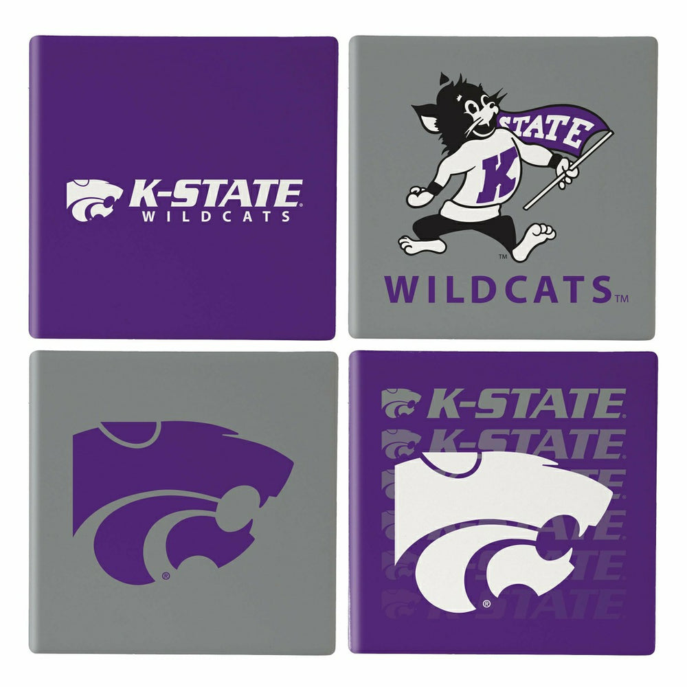 Kansas State University Ceramic Coasters Set, 4pcs with Wood Caddy, Collegiate, Home