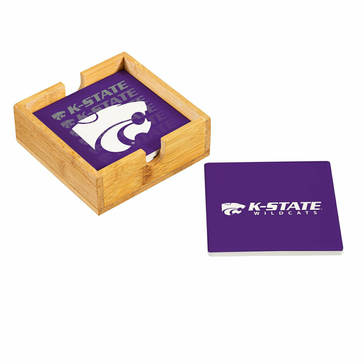 Kansas State University Ceramic Coasters Set, 4pcs with Wood Caddy, Collegiate, Home