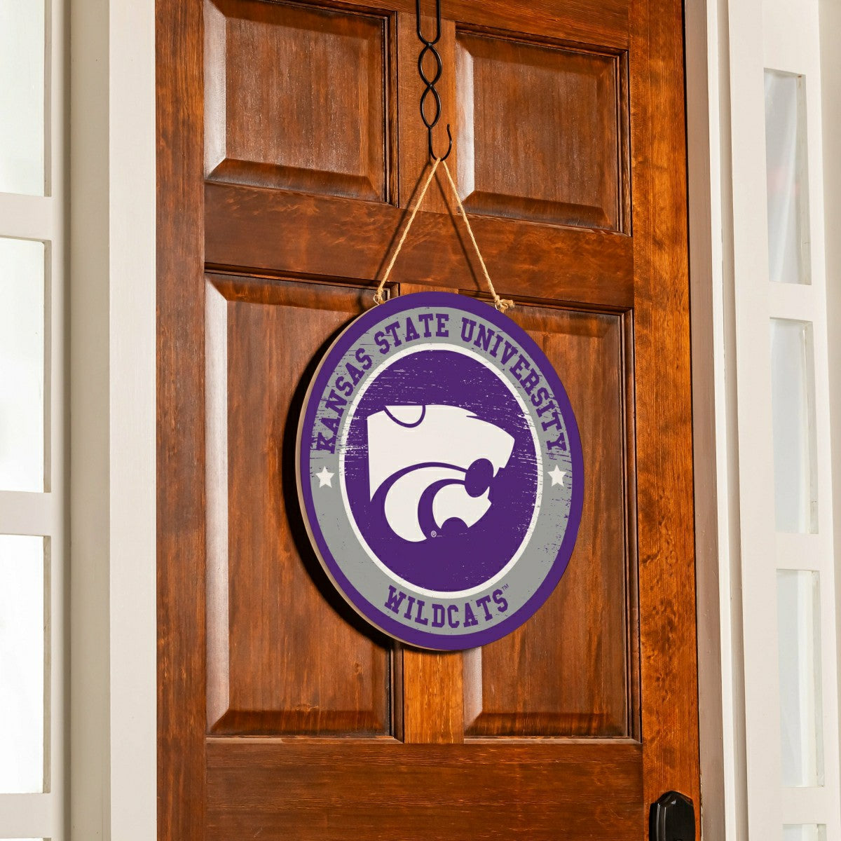 Kansas State University Round Door Décor with Hanging Rope, 18x18, Collegiate, Home