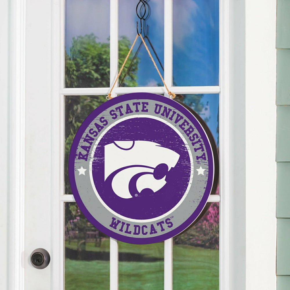 Kansas State University Round Door Décor with Hanging Rope, 18x18, Collegiate, Home