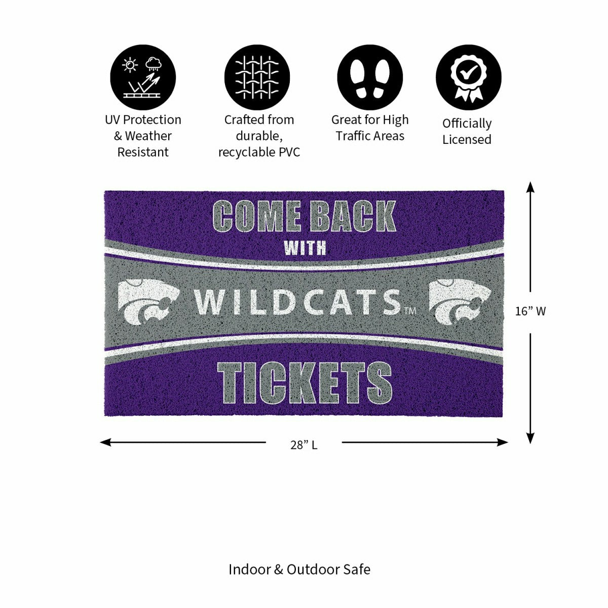 28" x 16" PVC Trapper Mat, Come Back with Tickets, Kansas State Univer, Collegiate