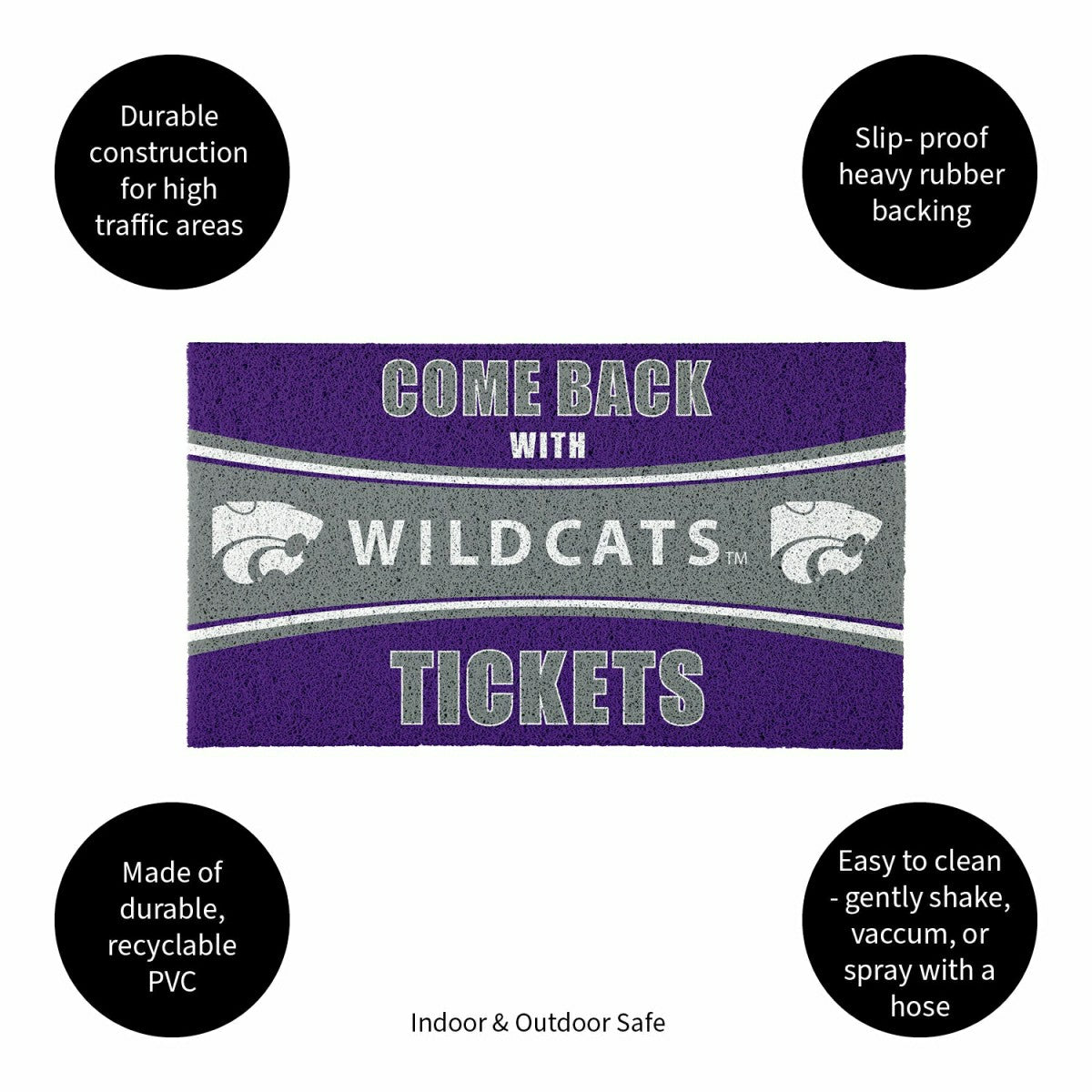 28" x 16" PVC Trapper Mat, Come Back with Tickets, Kansas State Univer, Collegiate