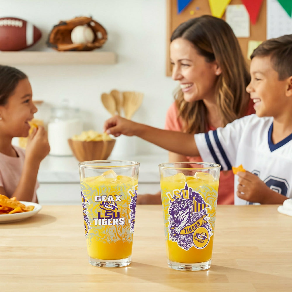 Louisiana State University 16oz Glass pint, Set of 2, Collegiate, Home