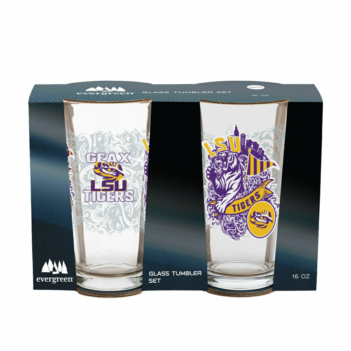Louisiana State University 16oz Glass pint, Set of 2, Collegiate, Home