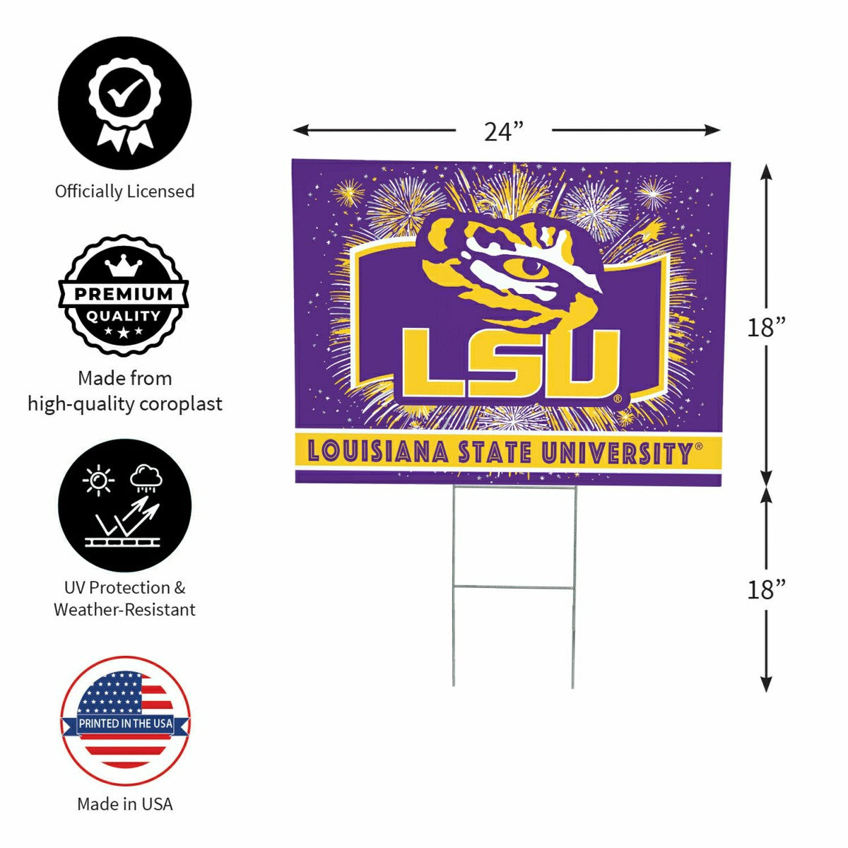 Louisiana State University Yard Sign, Patriotic, Collegiate, Home