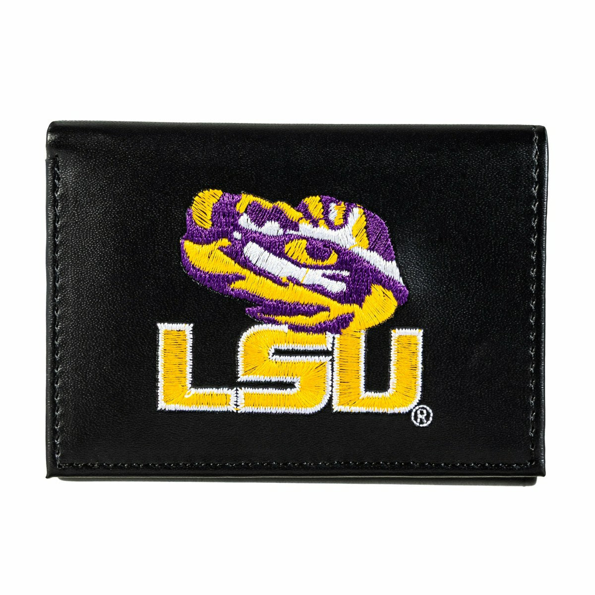 Louisiana State University Black Tri-Fold Embroidered Wallet w/ RFID Blocking, Collegiate, Home