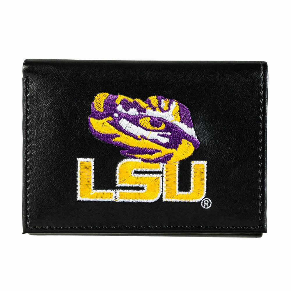 Louisiana State University Black Tri-Fold Embroidered Wallet w/ RFID Blocking, Collegiate, Home