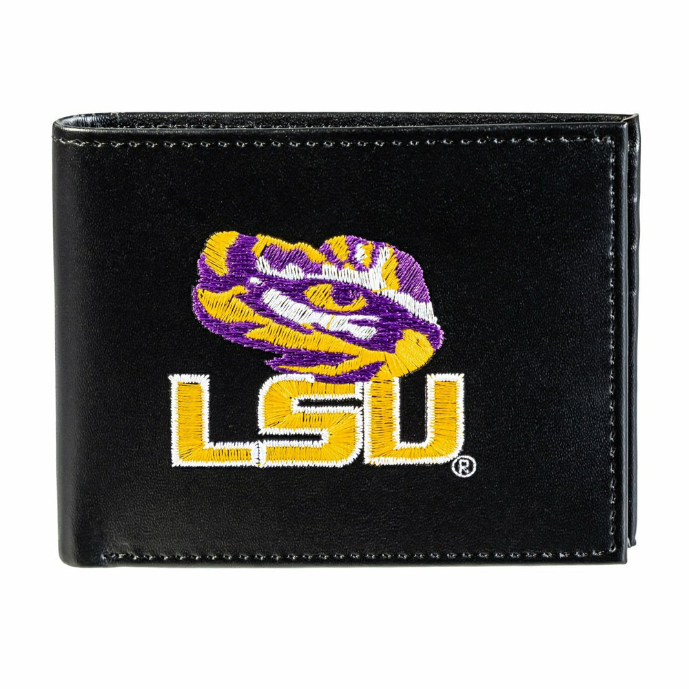 Louisiana State University Black Bi-Fold Embroidered Wallet w/ RFID Blocking, Collegiate, Home