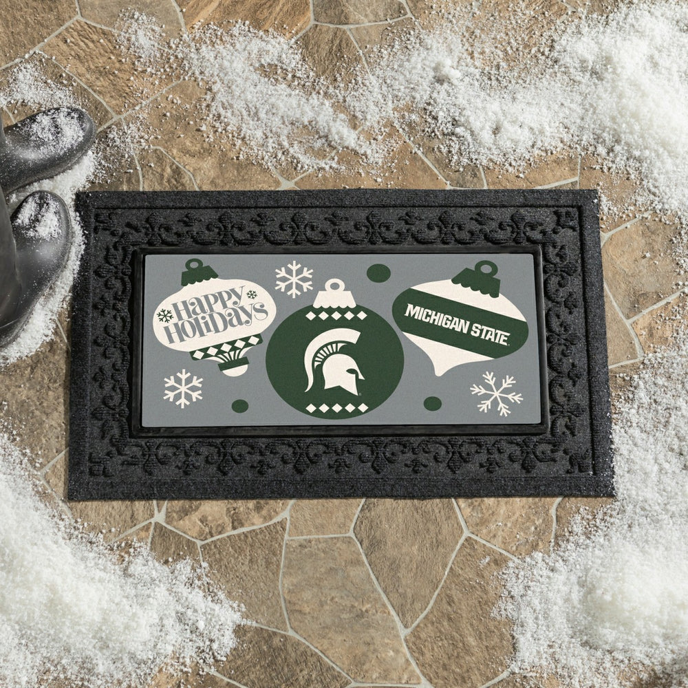 Michigan State University Holiday Flocked Coir Sassafras Switch Mat, 2, Collegiate