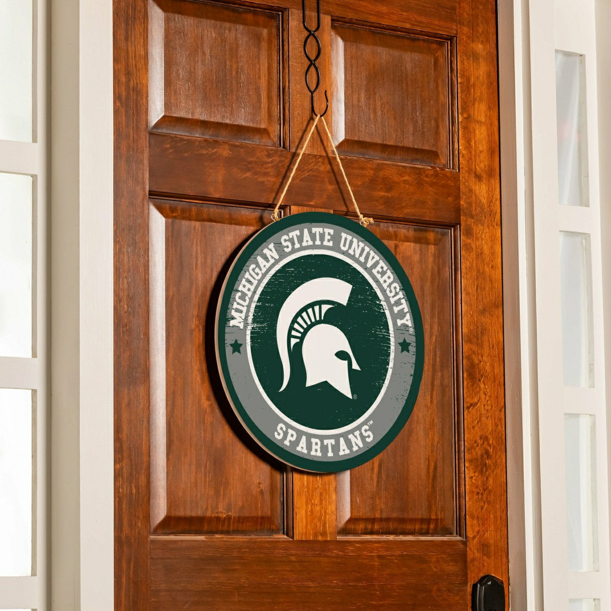 Michigan State University Round Door Décor with Hanging Rope, 18x18, Collegiate, Home