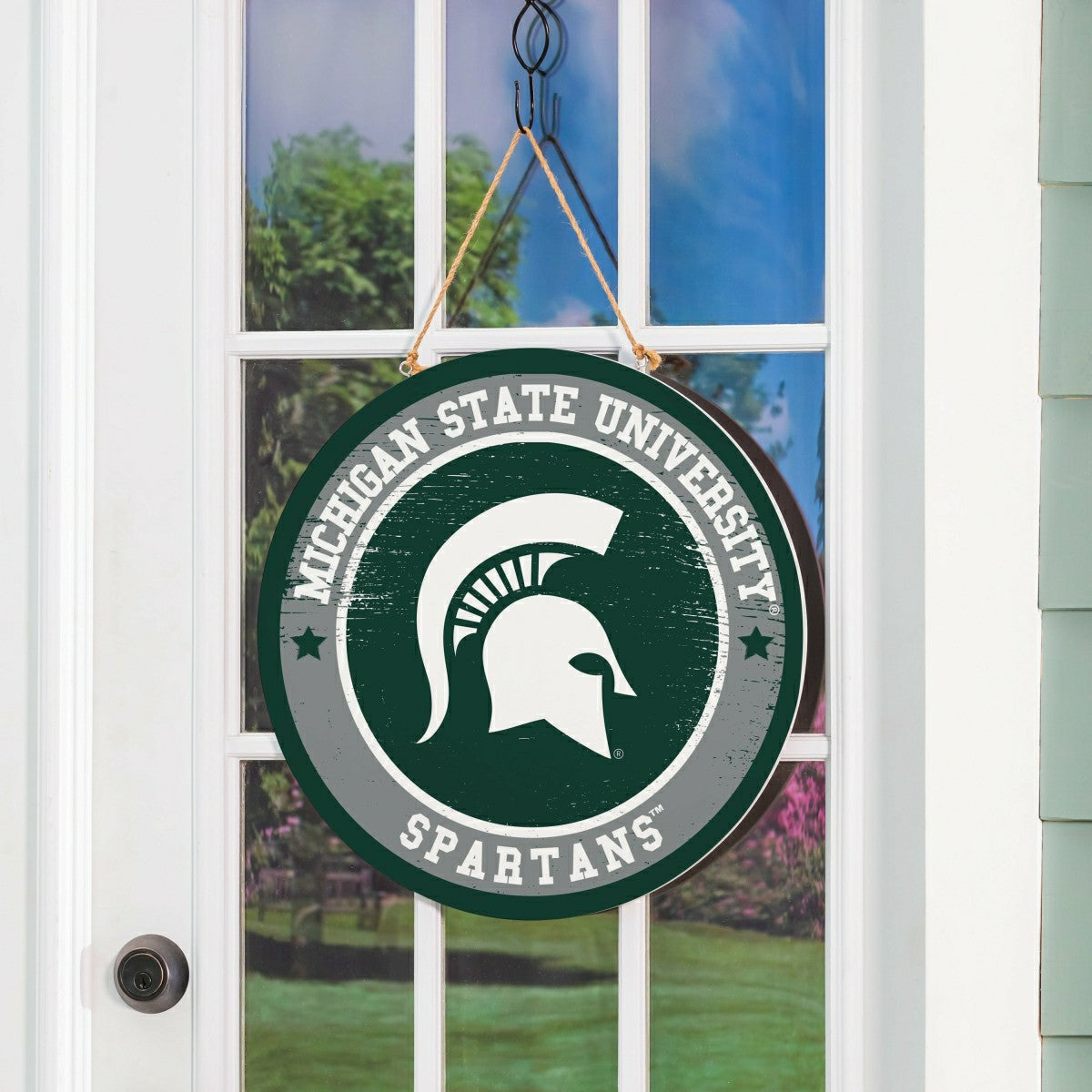 Michigan State University Round Door Décor with Hanging Rope, 18x18, Collegiate, Home