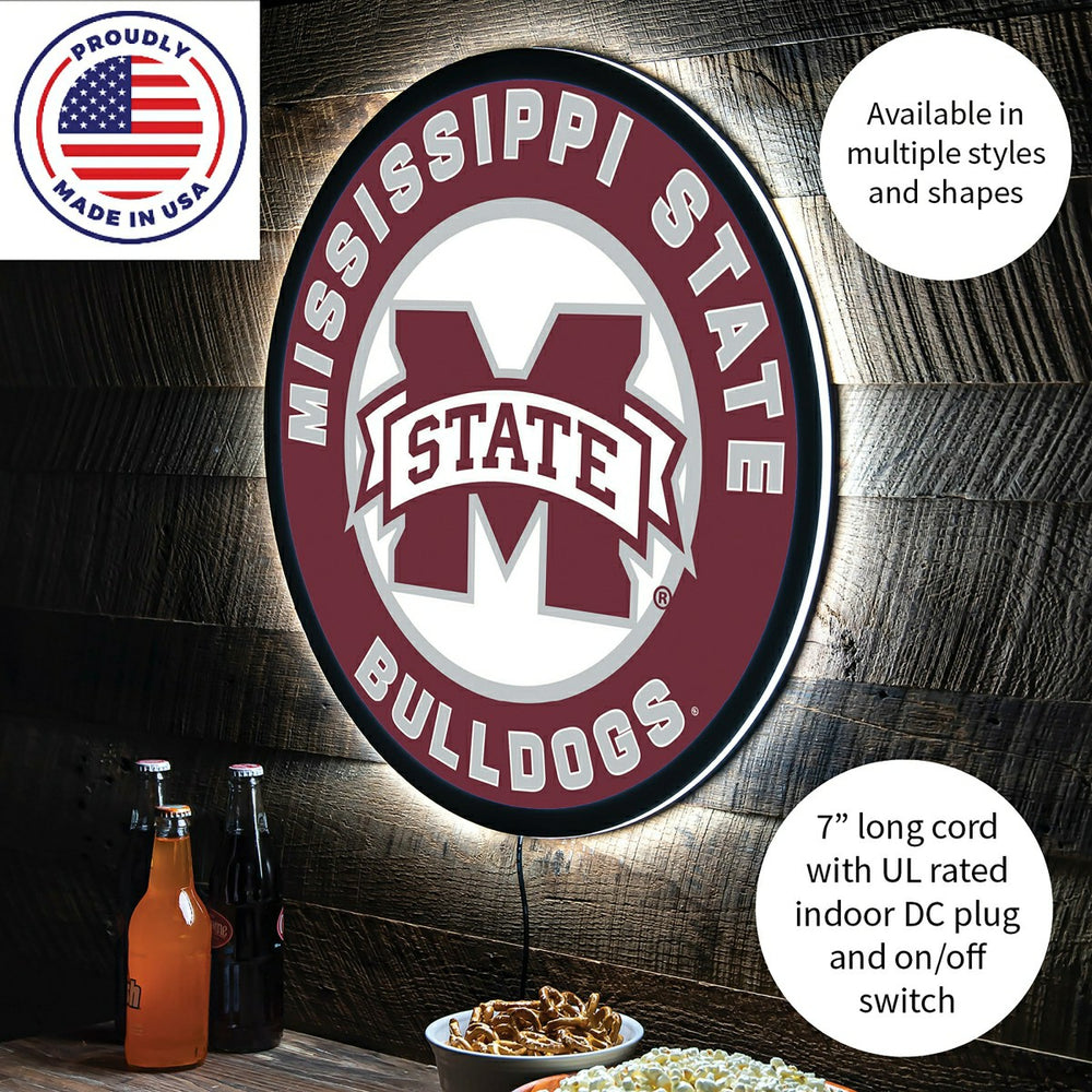 LED Wall Decor, Round, Mississippi State University, Collegiate, Home