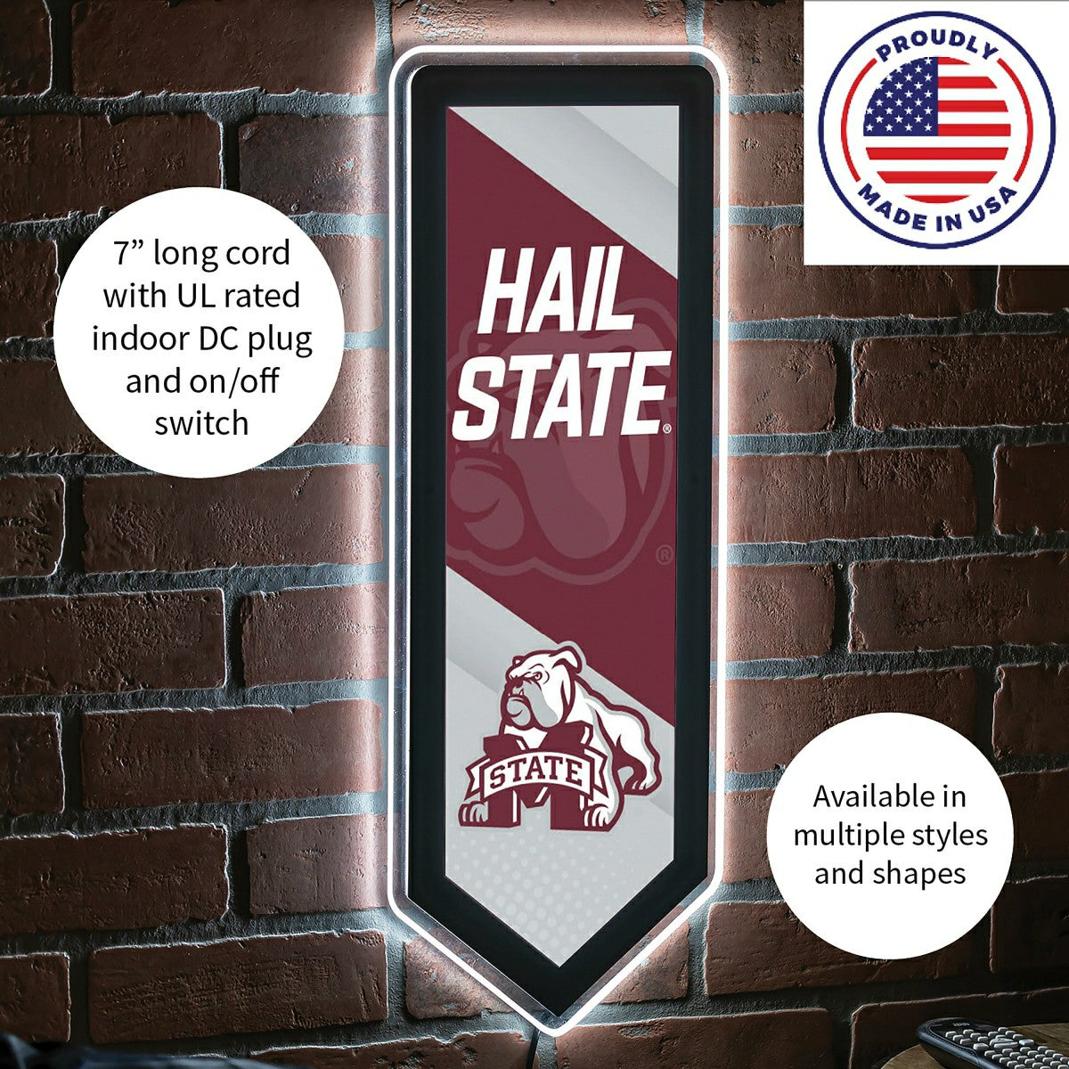LED Wall Decor, Pennant, Mississippi State University, Collegiate, Home