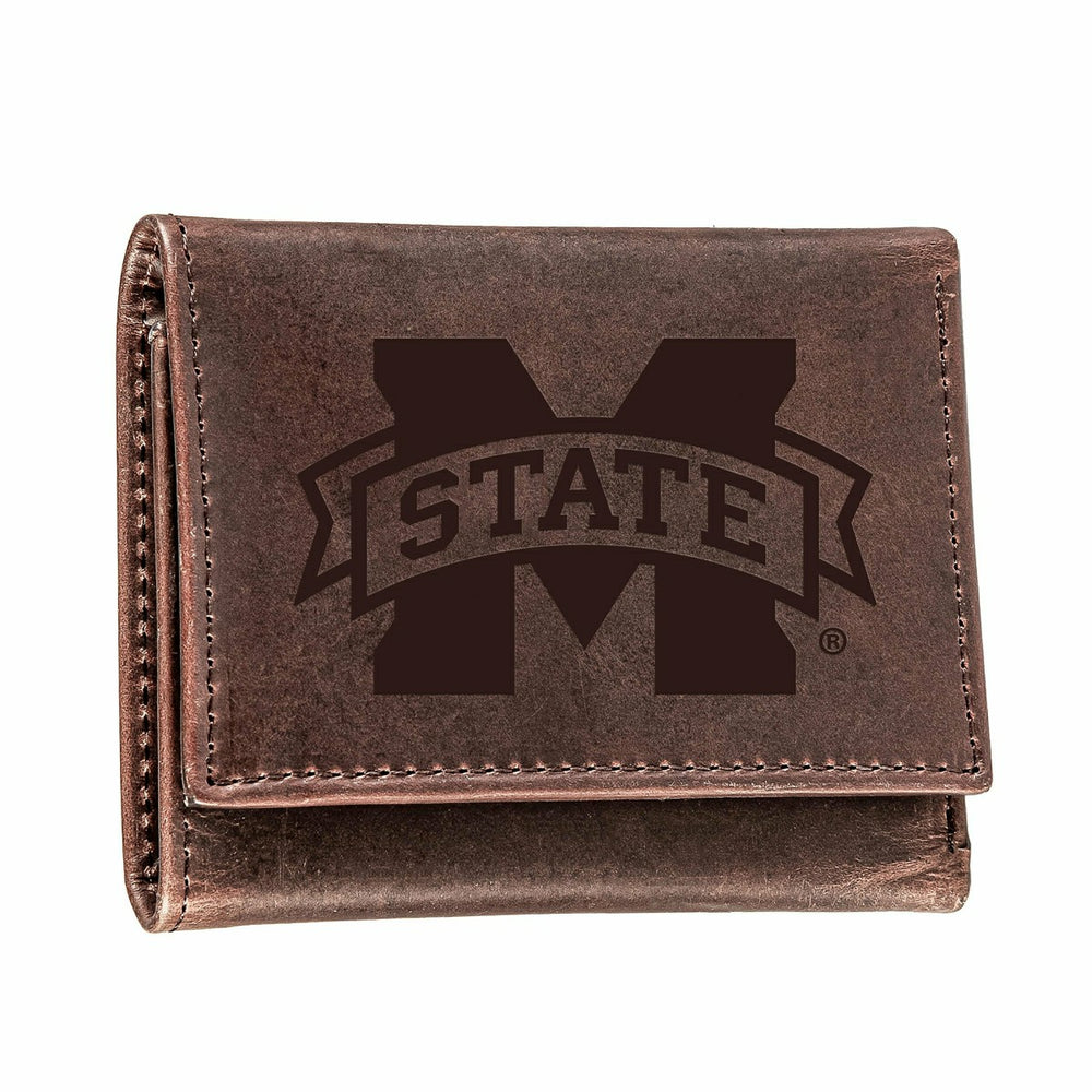 Mississippi State, Tri-Fold Wallet, Brown, CH, 100% Genuine Leather, Collegiate, Home