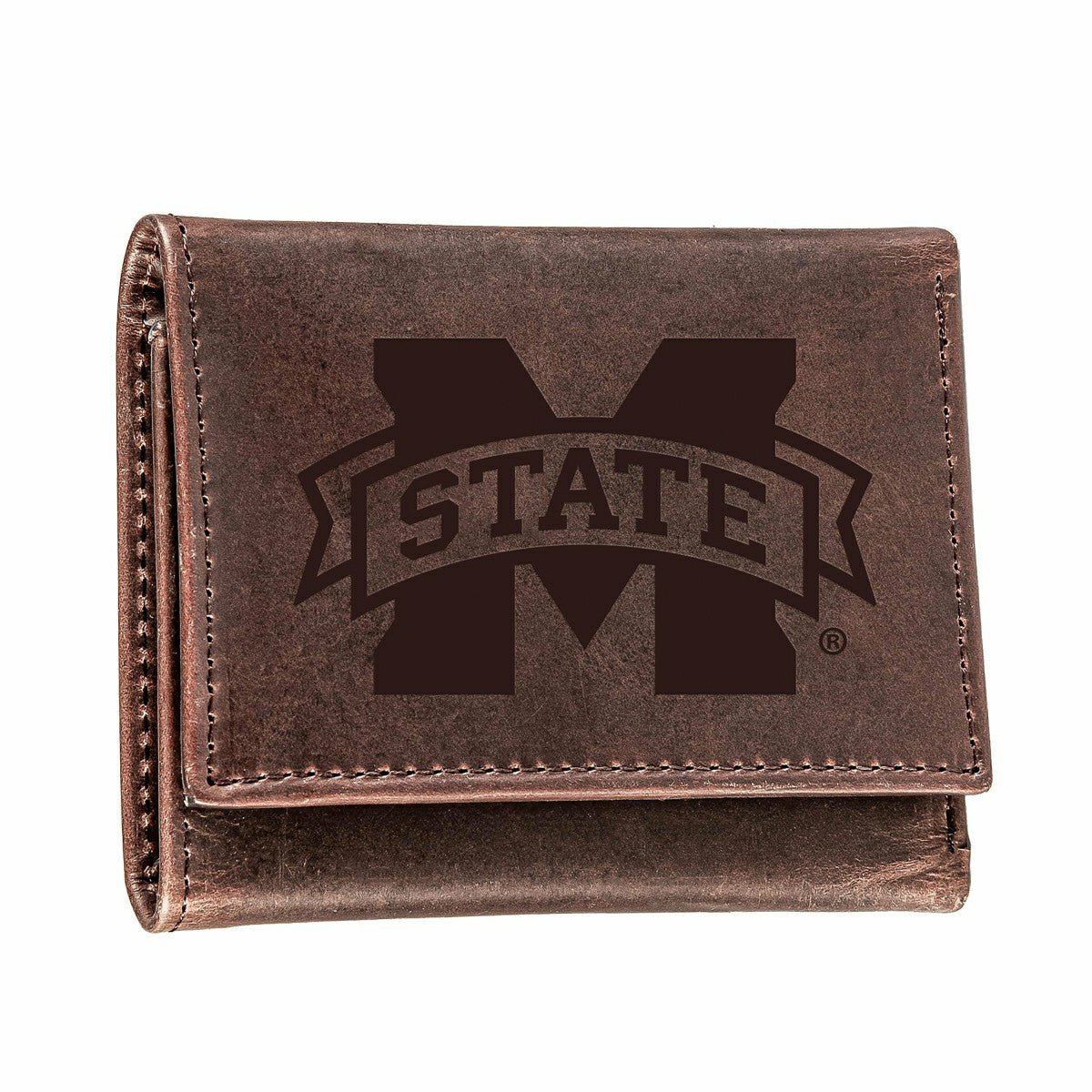 Mississippi State, Tri-Fold Wallet, Brown, CH, 100% Genuine Leather, Collegiate, Home