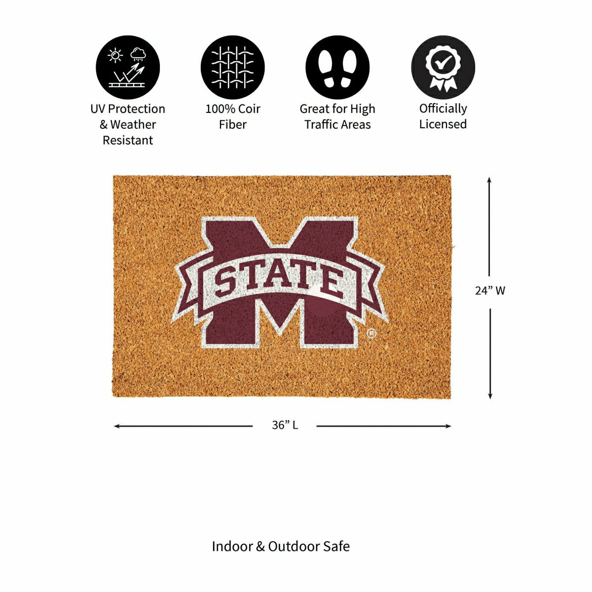 Mississippi State University Large Full Color Coir Mat, 36"x24", Collegiate
