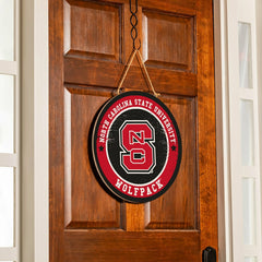 North Carolina State University Round Door Décor with Hanging Rope, 18, Collegiate, Home