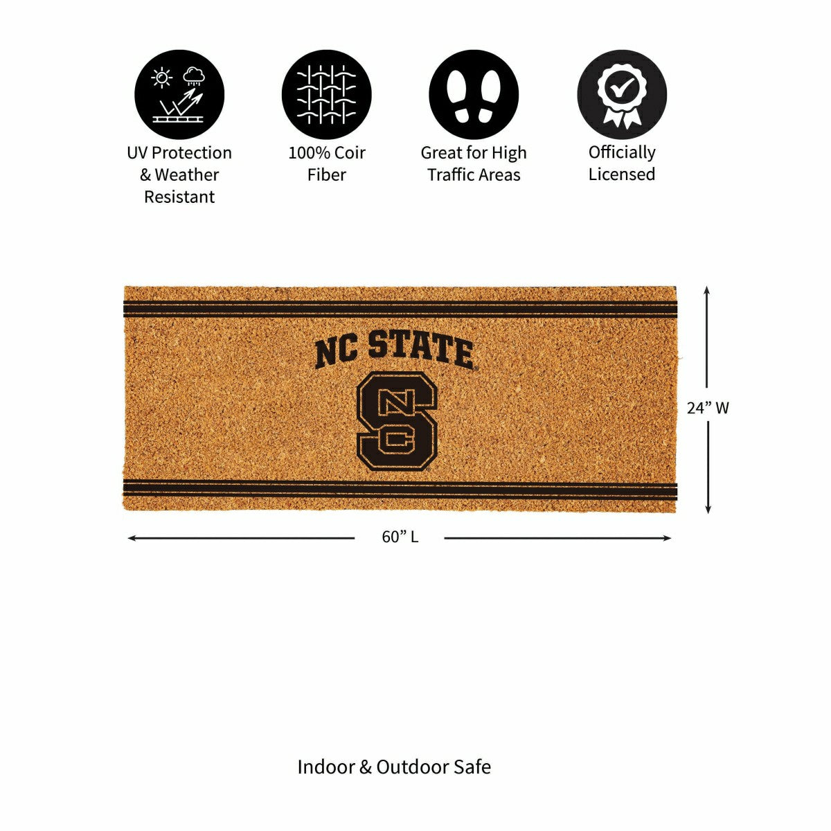 North Carolina State University Extra Large One Color Coir Mat, 60"x24, Collegiate