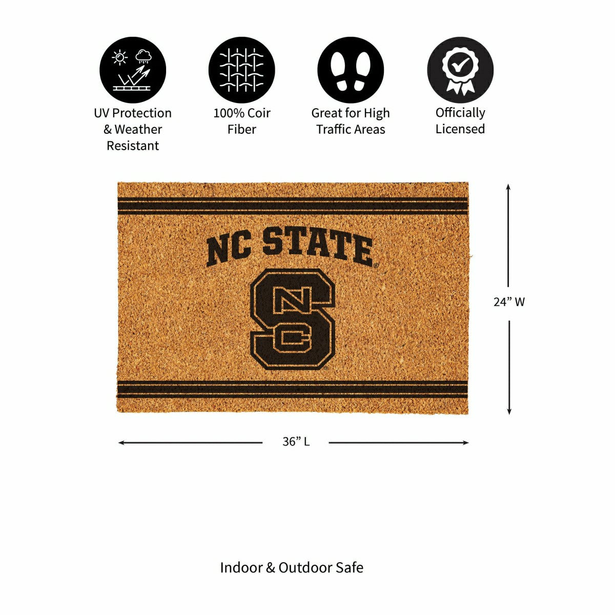 North Carolina State University Large One Color Coir Mat, 36"x24", Collegiate