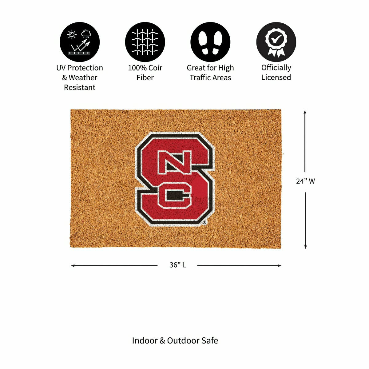 North Carolina State University Large Full Color Coir Mat, 36"x24", Collegiate