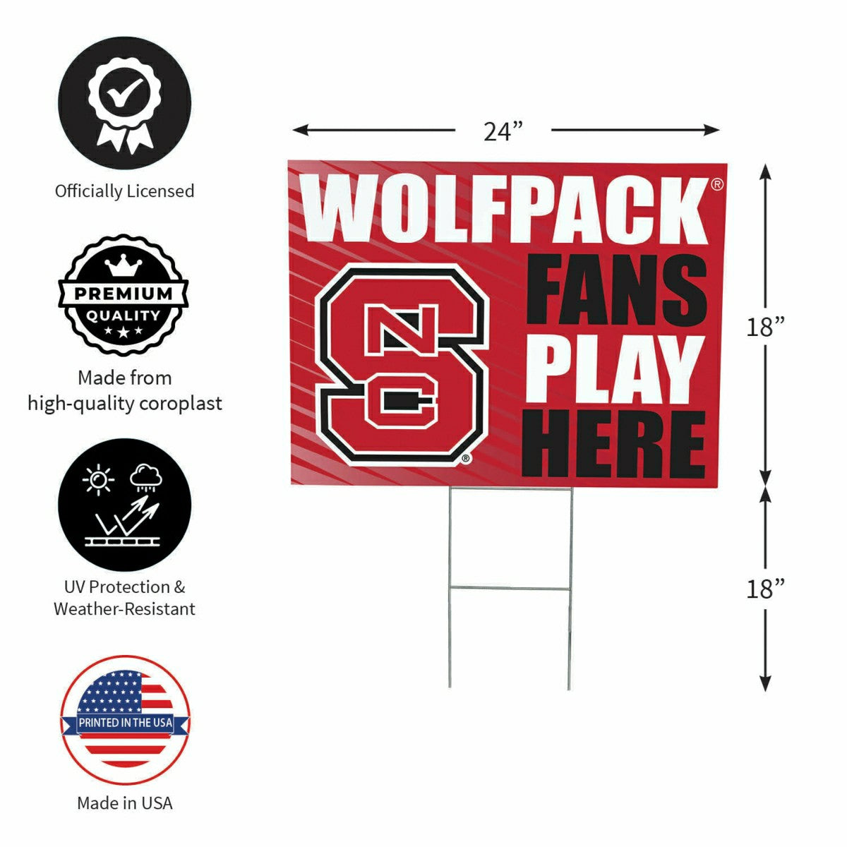 North Carolina State University Coroplast Yard Sign "Fans Play Here", Collegiate, Home