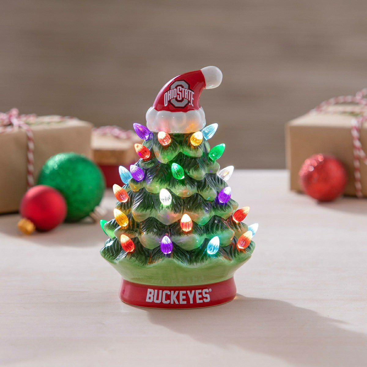 8" LED Ceramic Christmas Tree, Ohio State University, Collegiate, Home