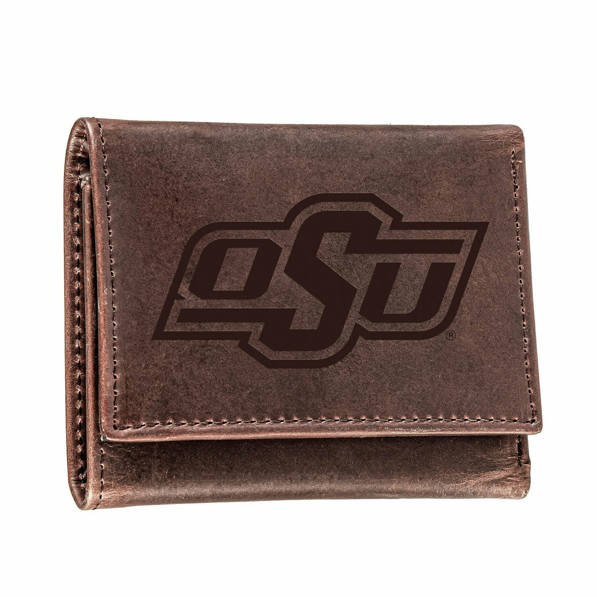 Oklahoma State University, Tri-Fold Wallet, Brown, CH, 100% Genuine Le, Collegiate, Home