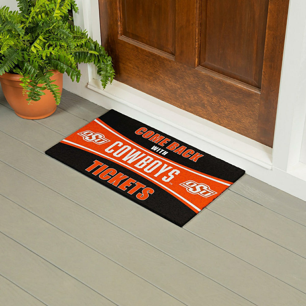 28" x 16" PVC Trapper Mat, Come Back with Tickets, Oklahoma State Univ, Collegiate