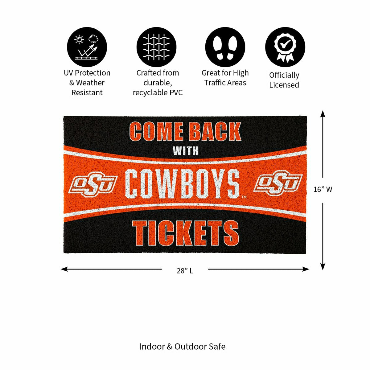 28" x 16" PVC Trapper Mat, Come Back with Tickets, Oklahoma State Univ, Collegiate