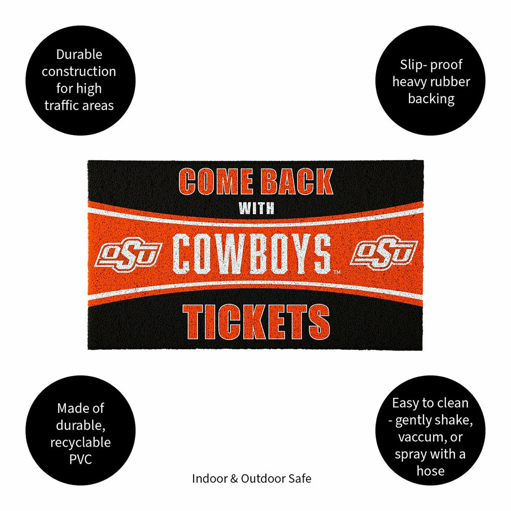 28" x 16" PVC Trapper Mat, Come Back with Tickets, Oklahoma State Univ, Collegiate
