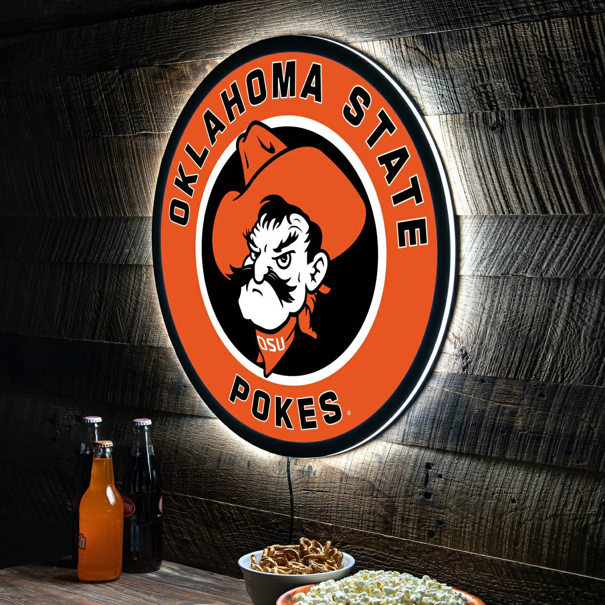 LED Wall Decor, Round, Oklahoma State University, Collegiate, Home