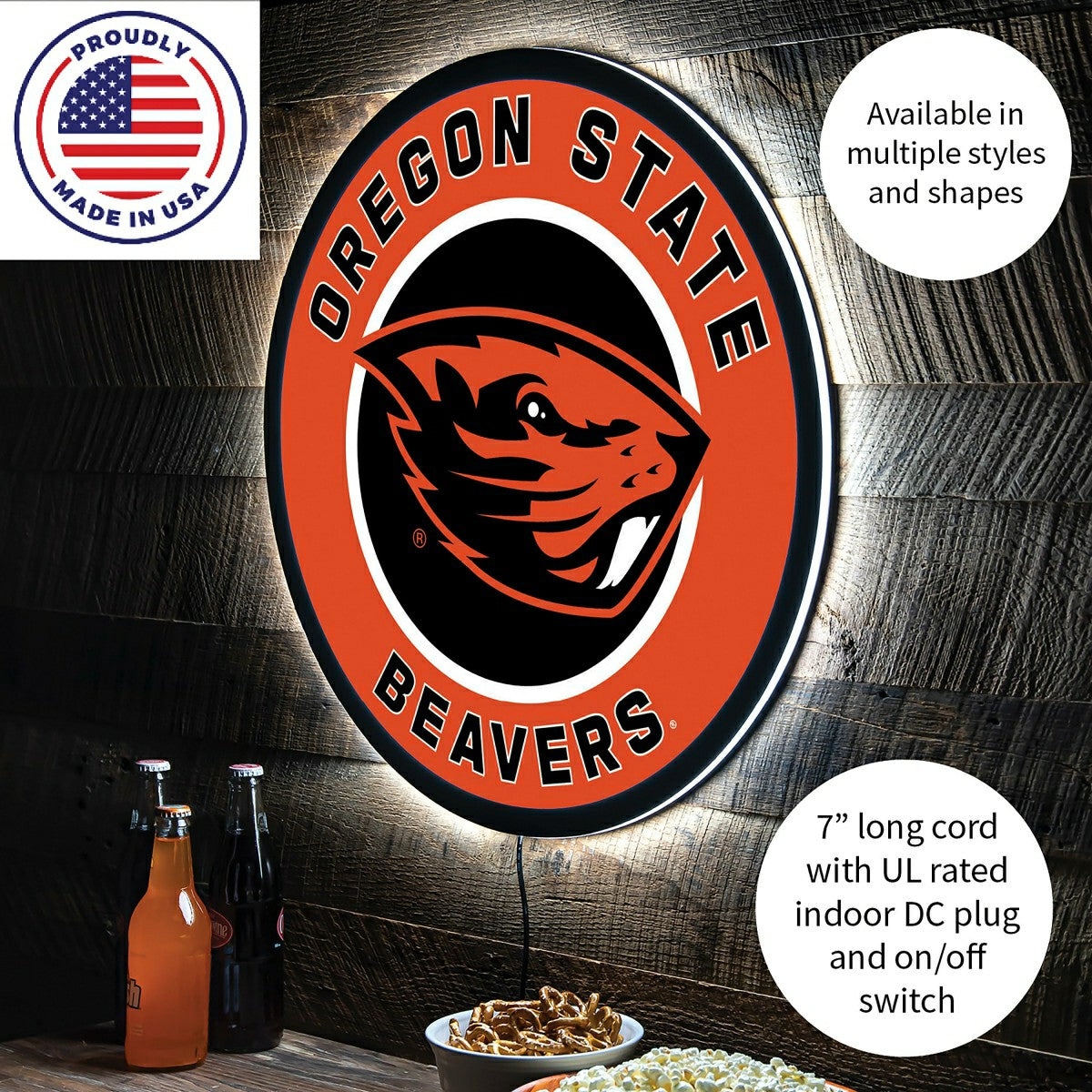 LED Wall Decor, Round, Oregon State University, Collegiate, Home
