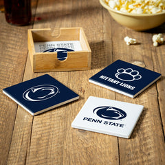 Penn State Ceramic Coasters Set, 4pcs with Wood Caddy, Collegiate, Home