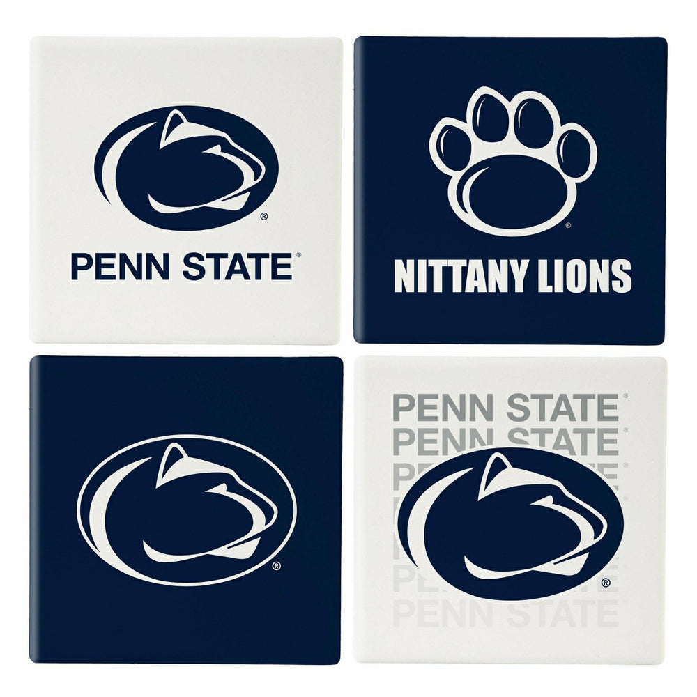 Penn State Ceramic Coasters Set, 4pcs with Wood Caddy, Collegiate, Home