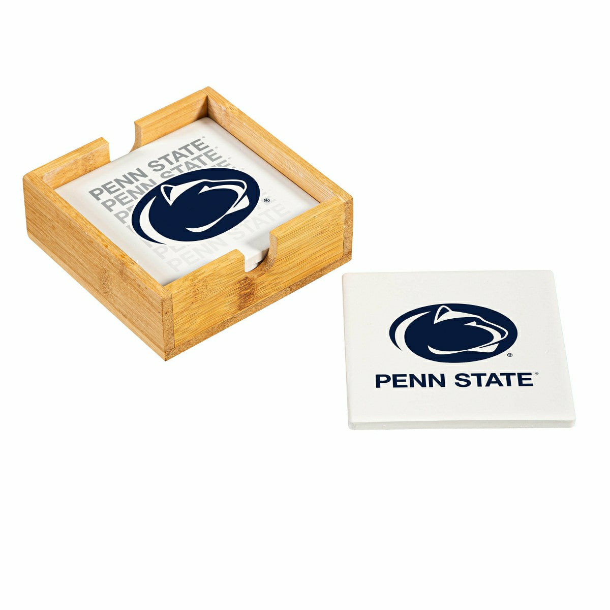 Penn State Ceramic Coasters Set, 4pcs with Wood Caddy, Collegiate, Home