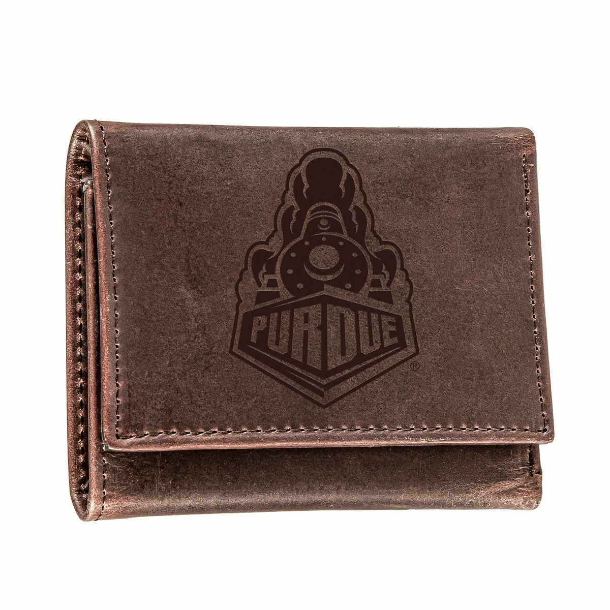 Purdue University, Tri-Fold Wallet, Brown, CH, 100% Genuine Leather, Collegiate, Home
