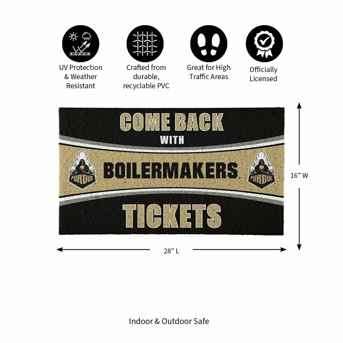 28" x 16" PVC Trapper Mat, Come Back with Tickets, Purdue University, Collegiate