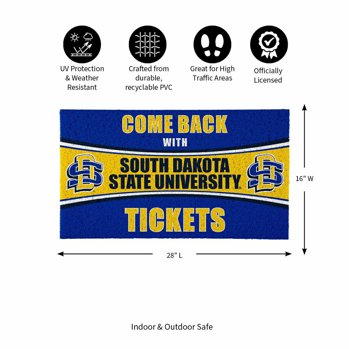 28" x 16" PVC Trapper Mat, Come Back with Tickets, South Dakota State , Collegiate