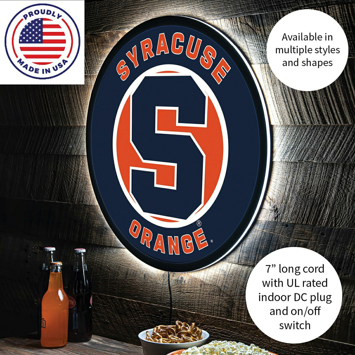 LED Wall Decor, Round, Syracuse University, Collegiate, Home