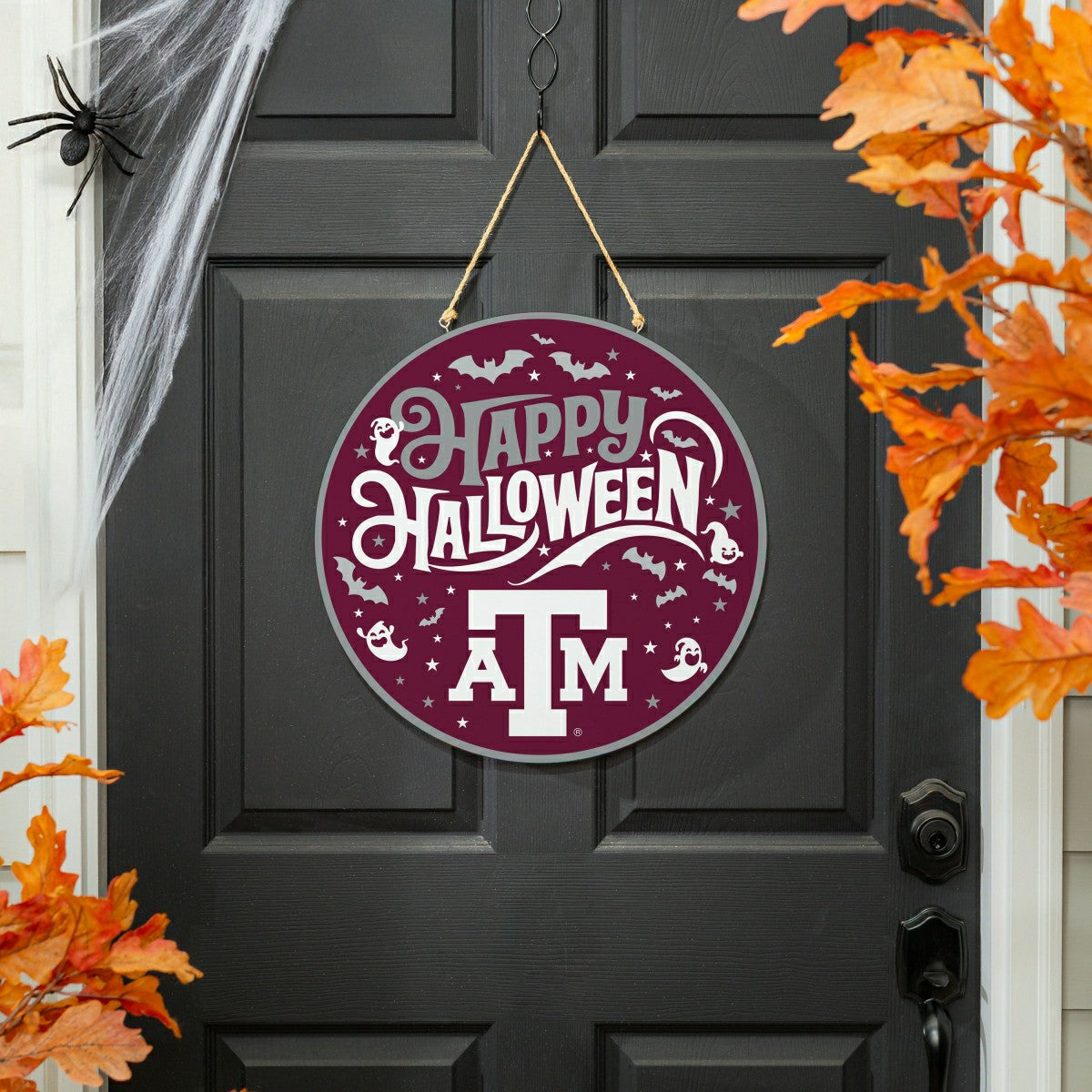 Texas A&M Halloween Round Door Décor with Hanging Rope, 18x18, Collegiate, Home