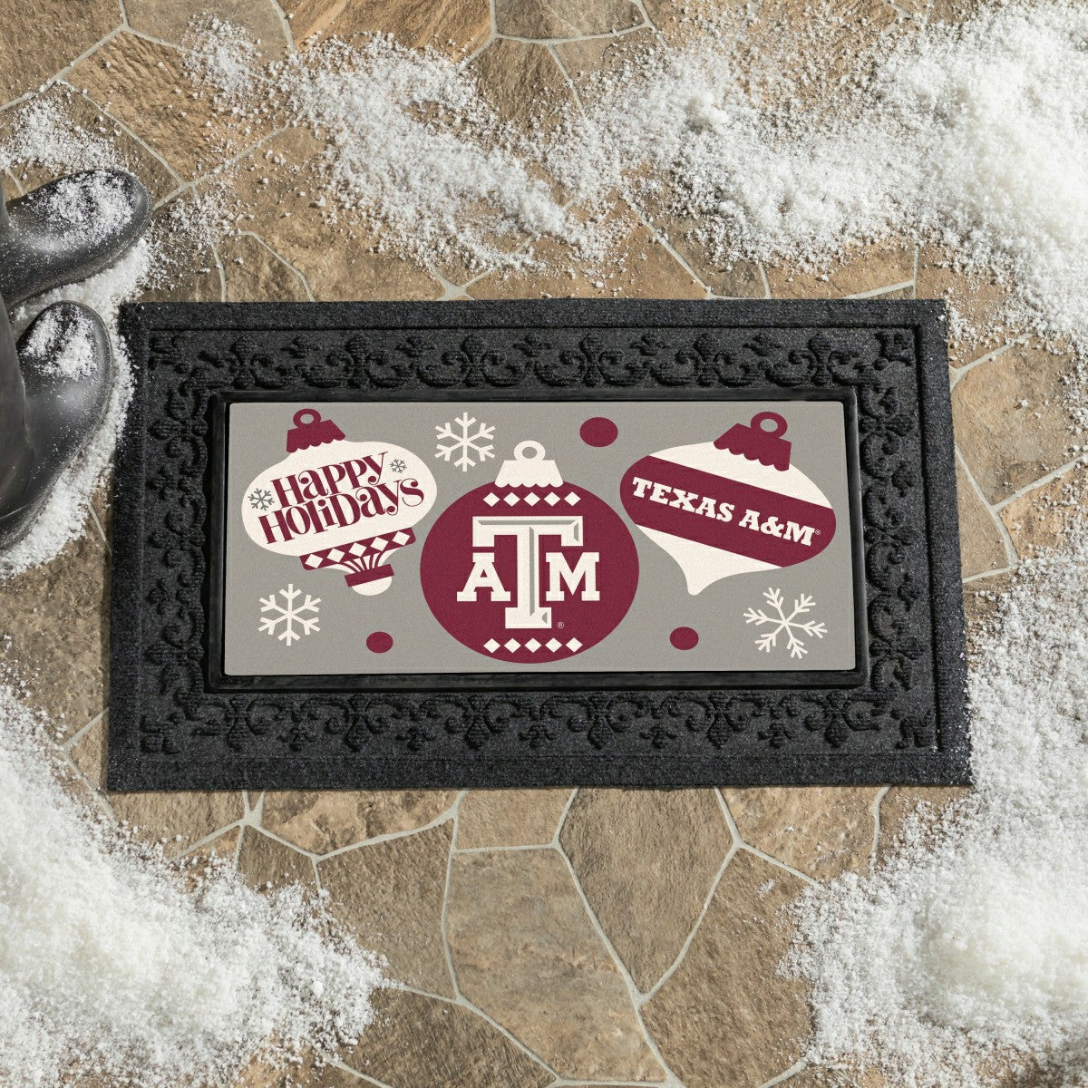 Texas A&M Holiday Flocked Coir Sassafras Switch Mat, 22"x10", Collegiate
