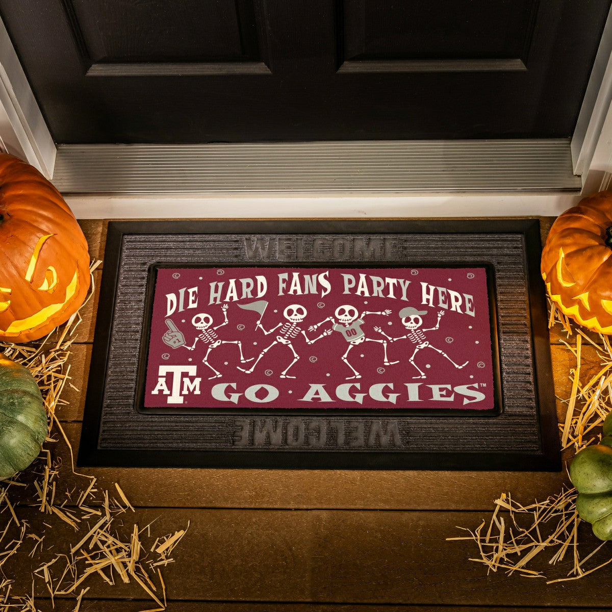 Texas A&M Flocked Coir Halloween Sassafras Switch Mat, 22"x10", Collegiate